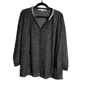 Collective Concepts Navy Blue Sheer Polka Dot Blouse Size 2X